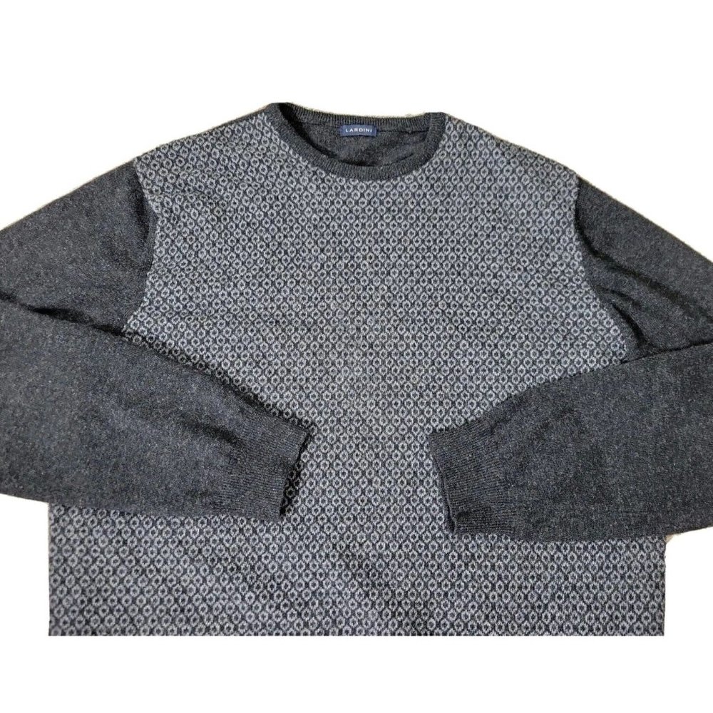 Lardini Italy Men's XL Wool Sweater Pullover Crew Neck Gray Geometric Knit